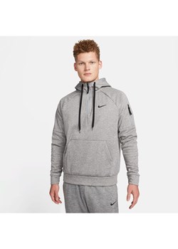 Męska bluza do fitnessu z kapturem i zamkiem 1/4 Nike Therma-FIT - Szary ze sklepu Nike poland w kategorii Bluzy męskie - zdjęcie 172418611