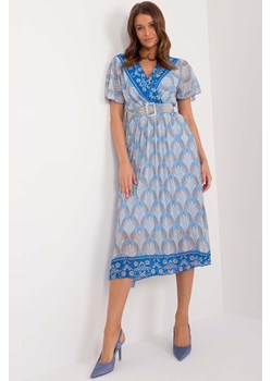 Wzorzysta sukienka z paskiem niebieska ze sklepu 5.10.15 w kategorii Sukienki - zdjęcie 172420140