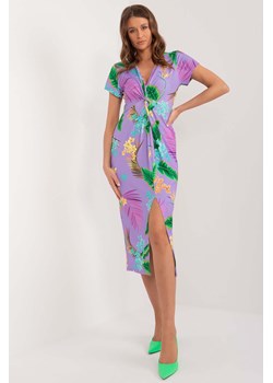 Wzorzysta sukienka midi fioletowa ze sklepu 5.10.15 w kategorii Sukienki - zdjęcie 172420180