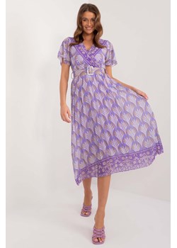 Wzorzysta sukienka z paskiem fioletowa ze sklepu 5.10.15 w kategorii Sukienki - zdjęcie 172420221