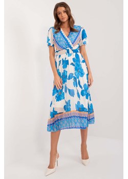 Wzorzysta sukienka z paskiem niebieska ze sklepu 5.10.15 w kategorii Sukienki - zdjęcie 172420231