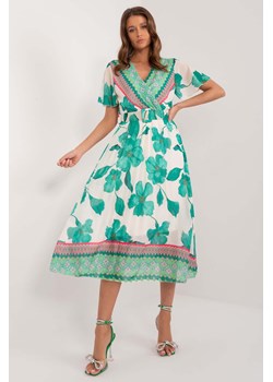 Wzorzysta sukienka z paskiem zielona ze sklepu 5.10.15 w kategorii Sukienki - zdjęcie 172420243