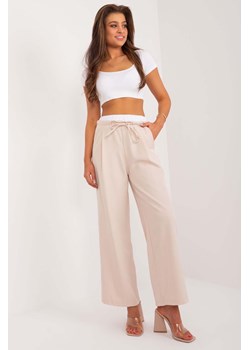 Eleganckie spodnie z podwójną talią jasny beżowe ze sklepu 5.10.15 w kategorii Spodnie damskie - zdjęcie 172420262