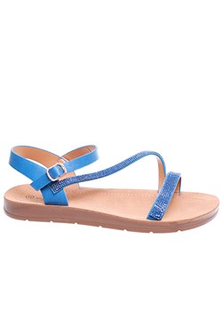 Niebieskie damskie sandały na płaskim obcasie /F7-2 16255 T168/ ze sklepu Pantofelek24.pl w kategorii Sandały damskie - zdjęcie 172421054