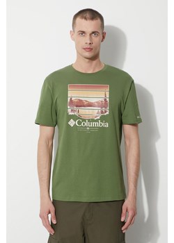 Columbia t-shirt bawełniany Path Lake męski kolor zielony z nadrukiem 1934814 ze sklepu PRM w kategorii T-shirty męskie - zdjęcie 172422893