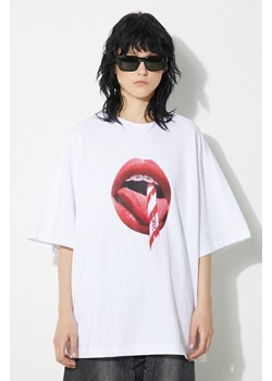 Fiorucci t-shirt bawełniany Mouth Print Boxy kolor biały z nadrukiem M01FPTSH103CJ01WH01 ze sklepu PRM w kategorii Bluzki damskie - zdjęcie 172423232