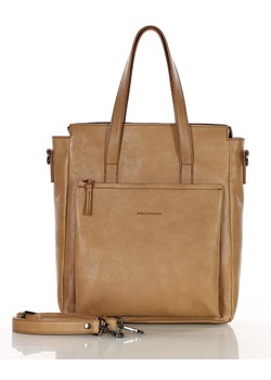 Luksusowa torebka shopperka aktówka skórzana MARCO MAZZINI beżowa ze sklepu Verostilo w kategorii Torby Shopper bag - zdjęcie 172424613