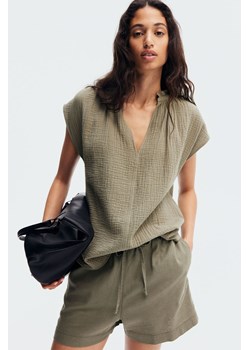 H & M - Bawełniana bluzka z falbankami - Zielony ze sklepu H&M w kategorii Bluzki damskie - zdjęcie 172428691
