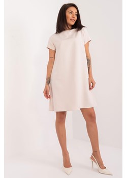 Trapezowa Sukienka Z Krótkim Rękawem jasno beżowa ze sklepu 5.10.15 w kategorii Sukienki - zdjęcie 172428851