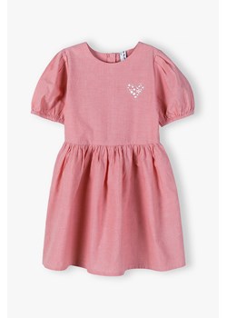 Różowa sukienka tkaninowa dla dziewczynki z bufiastymi rękawami ze sklepu 5.10.15 w kategorii Sukienki dziewczęce - zdjęcie 172428884