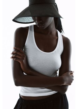H & M - Prążkowany top bez rękawów - Biały ze sklepu H&M w kategorii Bluzki damskie - zdjęcie 172430490