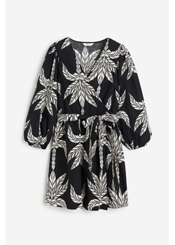 H & M - Kopertowa sukienka z domieszką lnu - Czarny ze sklepu H&M w kategorii Sukienki - zdjęcie 172430504