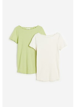 H & M - MAMA Bawełniany top 2-pak - Zielony ze sklepu H&M w kategorii Bluzki ciążowe - zdjęcie 172430544