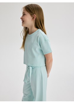 Reserved - Bawełniany t-shirt - jasnoturkusowy ze sklepu Reserved w kategorii Bluzki dziewczęce - zdjęcie 172432360