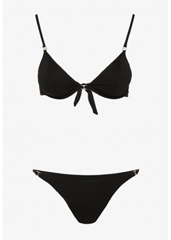 Czarne Bikini Biustonosz Wiązany na Plecach z Aplikacjami Majtki z Cienkimi Paskami Tiamariah ze sklepu Renee odzież w kategorii Stroje kąpielowe - zdjęcie 172435104