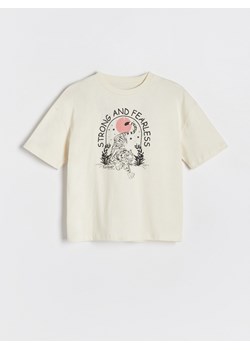 Reserved - T-shirt oversize z nadrukiem - złamana biel ze sklepu Reserved w kategorii T-shirty chłopięce - zdjęcie 172438181