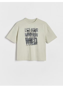 Reserved - T-shirt oversize z nadrukiem - oliwkowy ze sklepu Reserved w kategorii T-shirty chłopięce - zdjęcie 172438183