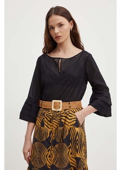 Sisley bluzka bawełniana damska kolor czarny gładka ze sklepu ANSWEAR.com w kategorii Bluzki damskie - zdjęcie 172438571
