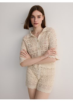 Reserved - Ażurowy sweter polo - kremowy ze sklepu Reserved w kategorii Swetry damskie - zdjęcie 172440282