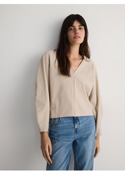 Reserved - Krótka bawełniana bluza - beżowy ze sklepu Reserved w kategorii Bluzy damskie - zdjęcie 172440371
