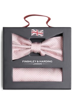 Finshley & Harding London Męska jedwabna muszka i poszetka Mężczyźni Jedwab różowy wypukły wzór tkaniny ze sklepu vangraaf w kategorii Muchy - zdjęcie 172440690