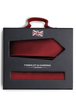 Finshley & Harding London Krawat i poszetka z jedwabiu Mężczyźni Jedwab czerwony wzorzysty ze sklepu vangraaf w kategorii Krawaty - zdjęcie 172440693