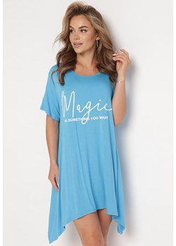 Niebieska Wiskozowa Sukienka Tunika z Napisem Neliada ze sklepu Born2be Odzież w kategorii Sukienki - zdjęcie 172440794
