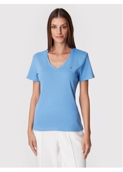 Tommy Hilfiger T-Shirt Solid WW0WW30511 Błękitny Slim Fit ze sklepu MODIVO w kategorii Bluzki damskie - zdjęcie 172442751