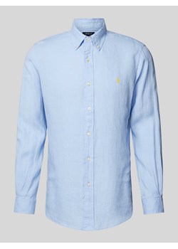 Koszula lniana o kroju custom fit z wyhaftowanym logo ze sklepu Peek&Cloppenburg  w kategorii Koszule męskie - zdjęcie 172447053