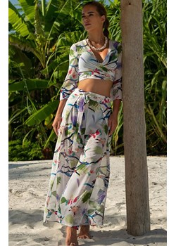 Komplet plażowy z szerokimi spodniami i wiązanym topem 287/01, Kolor biały-wzór, Rozmiar XL/2XL, Primo ze sklepu Primodo w kategorii Odzież plażowa - zdjęcie 172447952