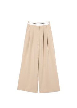 Cropp - Spodnie wide leg z plisami - beżowy ze sklepu Cropp w kategorii Spodnie damskie - zdjęcie 172529443