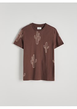 Reserved - T-shirt regular z nadrukiem allover - brązowy ze sklepu Reserved w kategorii T-shirty męskie - zdjęcie 172530174