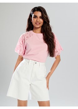 Sinsay - Koszulka z ozdobnymi rękawami - różowy ze sklepu Sinsay w kategorii Bluzki damskie - zdjęcie 172530563