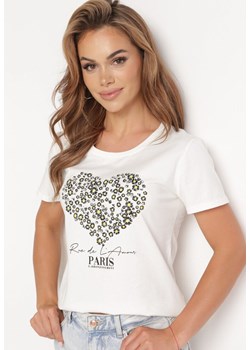 Biały Bawełniany T-shirt Koszulka z Krótkim Rękawem i Nadrukiem z Cyrkoniami Jloella ze sklepu Born2be Odzież w kategorii Bluzki damskie - zdjęcie 172530874