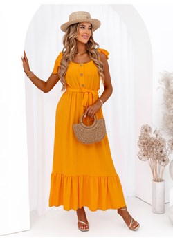 Pomarańczowa sukienka maxi z ozdobnymi ramiączkami Asena - pomarańczowy ze sklepu pakuten.pl w kategorii Sukienki - zdjęcie 172531501