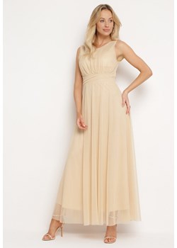 Beżowa Sukienka Koktajlowa z Plisowanym Tiulowym Dołem Elasoria ze sklepu Born2be Odzież w kategorii Sukienki - zdjęcie 172532342