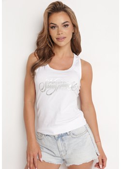 Biały Bawełniany Top Koszulka na Ramiączkach z Ozdobnym Nadrukiem Idololia ze sklepu Born2be Odzież w kategorii Bluzki damskie - zdjęcie 172532370