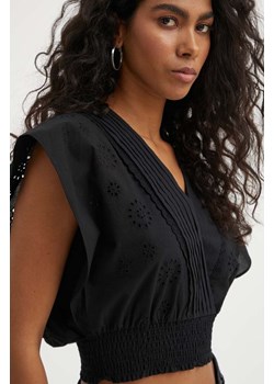 The Kooples bluzka bawełniana damska kolor czarny gładka FTOP28028K ze sklepu ANSWEAR.com w kategorii Bluzki damskie - zdjęcie 172534134