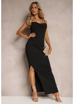 Czarna Sukienka Bodycon na Cienkich Ramiączkach z Rozcięciem Qasemia ze sklepu Renee odzież w kategorii Sukienki - zdjęcie 172535181