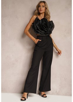 Czarny Komplet Garniturowe Spodnie Top z Aplikacją 3D na Regulowanych Ramiączkach Grendlea ze sklepu Renee odzież w kategorii Komplety i garnitury damskie - zdjęcie 172535332