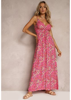Różowa Sukienka z Wiskozy na Ramiączkach z Dekoltem w Serek Aliblea ze sklepu Renee odzież w kategorii Sukienki - zdjęcie 172535402