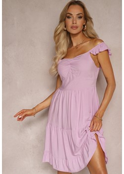 Fioletowa Rozkloszowana Sukienka na Ramiączkach z Falbanką Remati ze sklepu Renee odzież w kategorii Sukienki - zdjęcie 172535412