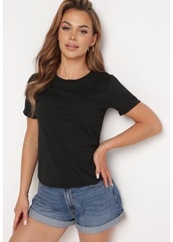 Czarny Gładki T-shirt z Krótkim Rękawem Elldora ze sklepu Born2be Odzież w kategorii Bluzki damskie - zdjęcie 172536204