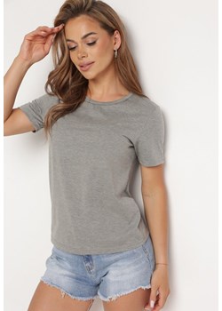 Ciemnoszary Gładki T-shirt z Krótkim Rękawem Elldora ze sklepu Born2be Odzież w kategorii Bluzki damskie - zdjęcie 172536211