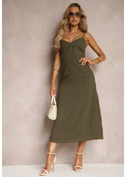 Zielona Rozkloszowana Sukienka na Ramiączkach z Trójkątnym Dekoltem Tiamavera ze sklepu Renee odzież w kategorii Sukienki - zdjęcie 172540084