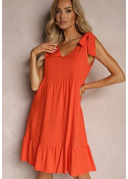 Pomarańczowa Rozkloszowana Sukienka na Regulowanych Ramiączkach z Dekoltem w Serek Tiamavie ze sklepu Renee odzież w kategorii Sukienki - zdjęcie 172540254