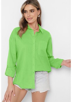 Zielona Koszula z Bawełny Zapinana na Guziki z Długim Rękawem Efiora ze sklepu Born2be Odzież w kategorii Koszule damskie - zdjęcie 172542491