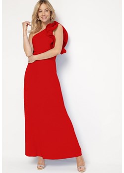 Czerwona Asymetryczna Sukienka o Rozkloszowanym Fasonie z Ozdobnymi Falbankami przy Ramionach Virama ze sklepu Born2be Odzież w kategorii Sukienki - zdjęcie 172542510