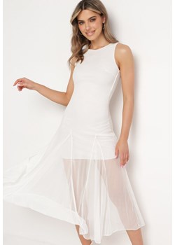 Biała Sukienka Bez Rękawów z Tiulowym Dołem Tekolia ze sklepu Born2be Odzież w kategorii Sukienki - zdjęcie 172542554