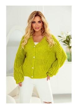 sweter kardigan angel zapinany na guziki polski producent j&k premium -  limonka ze sklepu STYLOWO w kategorii Swetry damskie - zdjęcie 172545734